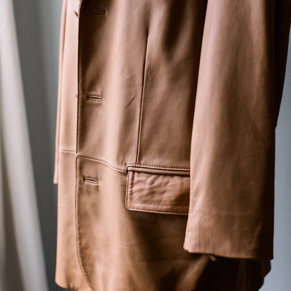 Jos. A. Bank Tan Leather Blazer Style Jacket - Men's Medium - Picture 4 of 16